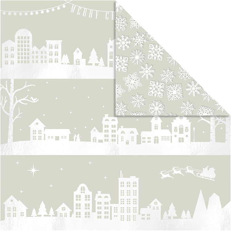 Papier design Vivi Gade, maisons et flocons de neige, feuille 30,5x30,5 cm, 180 gr, 3 feuilles 1 boîte