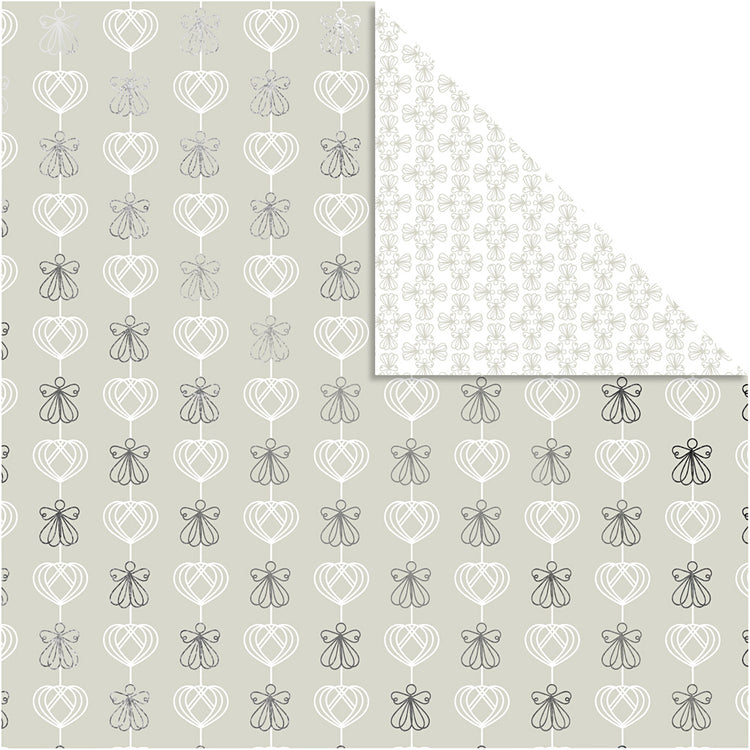 Papier design Vivi Gade, anges et coeurs, feuille 30,5x30,5 cm, 180 gr, argent, 3 feuilles 1 boîte