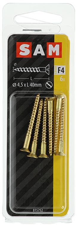 Mack 1019655 - vis à bois tête fraisée laiton 6 pcs 4,5 x 40 mm | 10 pièces