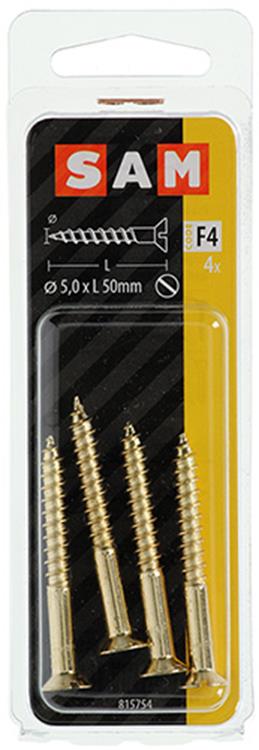 Mack 1019656 - vis à bois tête fraisée laiton 4 pcs 5,5 x 50 mm | 10 pièces