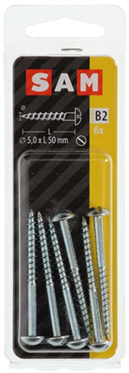 Mack 1017381 - vis à bois tête cylindrique acier galvanisé 6 pcs 5,0 x 50 mm | 10 pièces