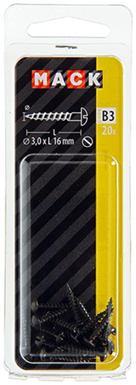 Mack 1017383 - vis à bois tête cylindrique galvanisée noire 20 pcs 3,0 x 16 mm | 10 pièces