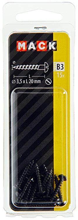 Mack 1017384 - vis à bois tête cylindrique galvanisée noire 15 pcs 3,5 x 20 mm | 10 pièces