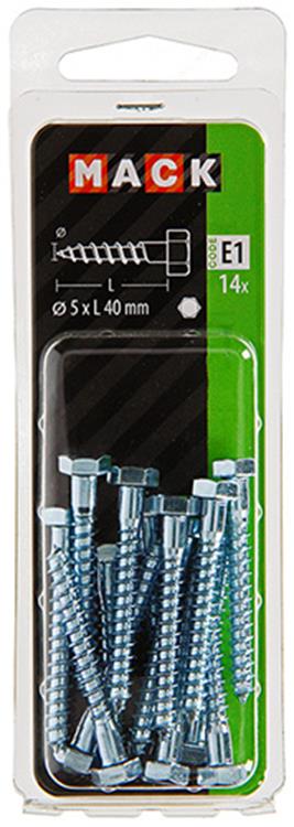 Mack 1017399 - boulon fileté à bois en acier galvanisé 14 pièces 5 x 40 mm | 10 pièces
