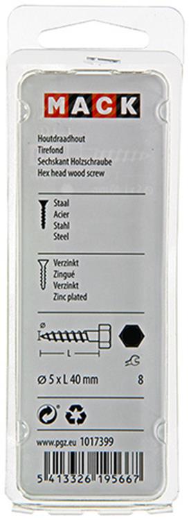 Mack 1017399 - boulon fileté à bois en acier galvanisé 14 pièces 5 x 40 mm | 10 pièces
