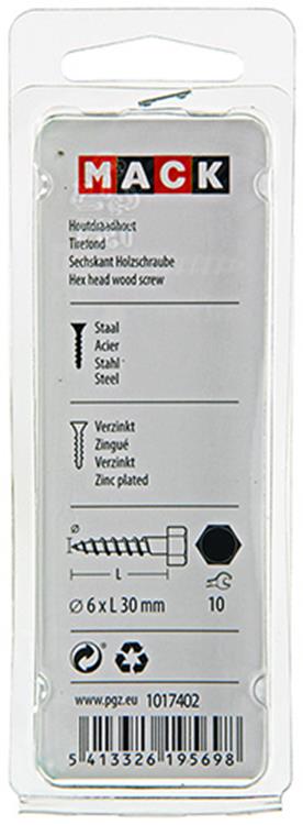 Mack 1017402 - boulon fileté à bois en acier galvanisé 12 pièces 6 x 30 mm | 10 pièces
