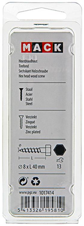 Mack 1017414 - boulon fileté à bois en acier galvanisé 8 pièces 8 x 40 mm | 5 pièces
