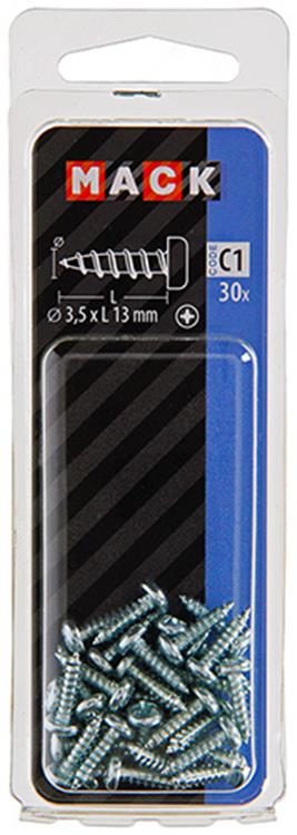Mack 1017438 - vis autotaraudeuse à tête cylindrique galv. 30 pièces 3,5 x 13 mm | 10 pièces