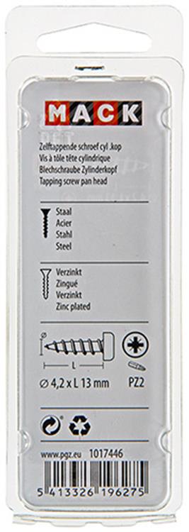 Mack 1017446 - vis autotaraudeuse à tête cylindrique galv. 24 pièces 4,2 x 13 mm | 10 pièces