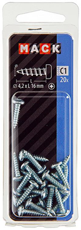 Mack 1017447 - vis autotaraudeuse à tête cylindrique galv. 20 pièces 4,2 x 16 mm | 10 pièces