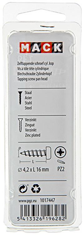 Mack 1017447 - vis autotaraudeuse à tête cylindrique galv. 20 pièces 4,2 x 16 mm | 10 pièces