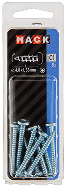 Mack 1017454 - vis autotaraudeuse à tête cylindrique galv. 9 pièces 4,8 x 38 mm | 10 pièces