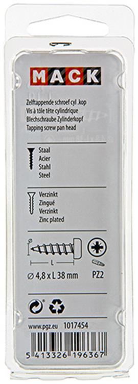 Mack 1017454 - vis autotaraudeuse à tête cylindrique galv. 9 pièces 4,8 x 38 mm | 10 pièces