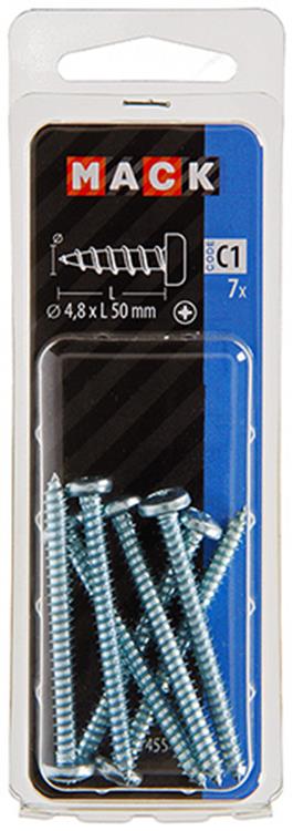 Mack 1017455 - vis autotaraudeuse à tête cylindrique galv. 7 pièces 4,8 x 50 mm | 10 pièces