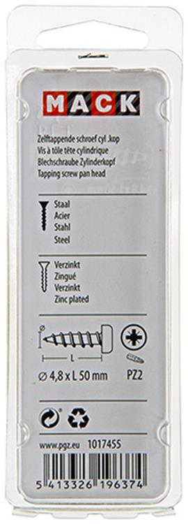 Mack 1017455 - vis autotaraudeuse à tête cylindrique galv. 7 pièces 4,8 x 50 mm | 10 pièces