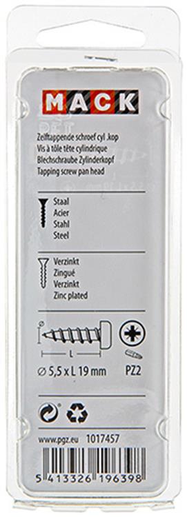 Mack 1017457 - vis autotaraudeuse à tête cylindrique galv. 10 pièces 5,5 x 19 mm | 10 pièces
