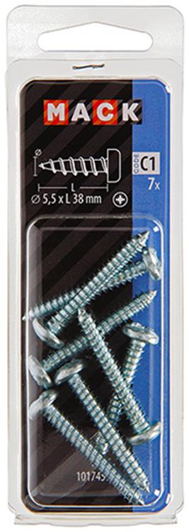 Mack 1017459 - vis autotaraudeuse à tête cylindrique galv. 7 pièces 5,5 x 38 mm | 10 pièces