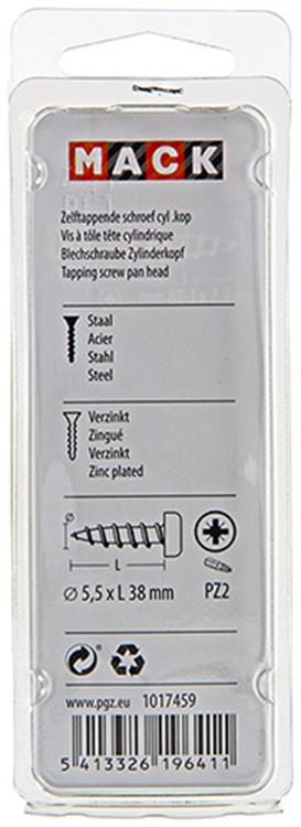 Mack 1017459 - vis autotaraudeuse à tête cylindrique galv. 7 pièces 5,5 x 38 mm | 10 pièces
