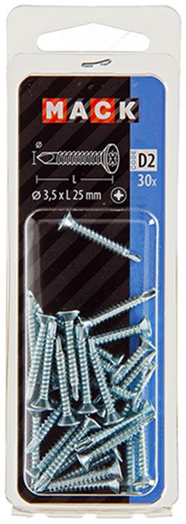 Mack 1017462 - vis autoperceuse à tête galvanisée. 30 pièces 3,5 x 25 mm | 10 pièces