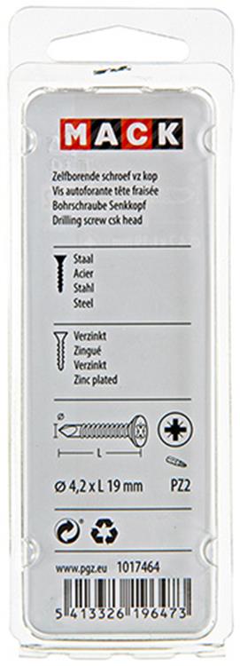 Mack 1017464 - vis autoperceuse à tête galvanisée. 26 pièces 4,2 x 19 mm | 10 pièces