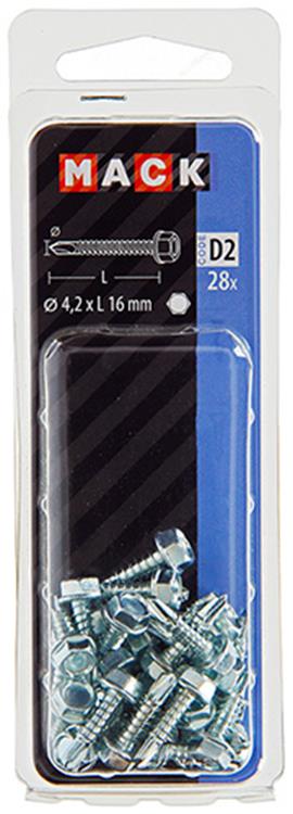 Mack 1017474 - vis autoperceuse hexagonale. tête galvanisée. 28 pièces 4,2 x 16 mm | 10 pièces