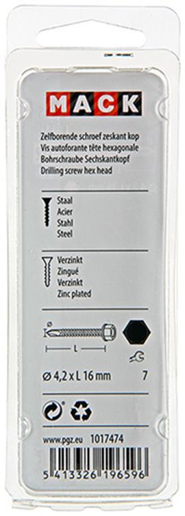 Mack 1017474 - vis autoperceuse hexagonale. tête galvanisée. 28 pièces 4,2 x 16 mm | 10 pièces