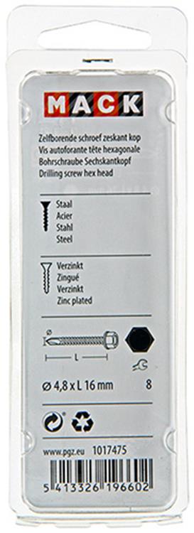 Mack 1017475 - vis autoperceuse hexagonale. tête galvanisée. 24 pièces 4,8 x 16 mm | 10 pièces