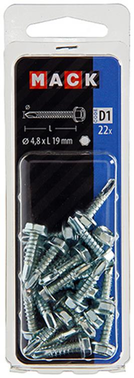 Mack 1017476 - vis autoperceuse hexagonale. tête galvanisée. 22 pièces 4,8 x 19 mm | 10 pièces