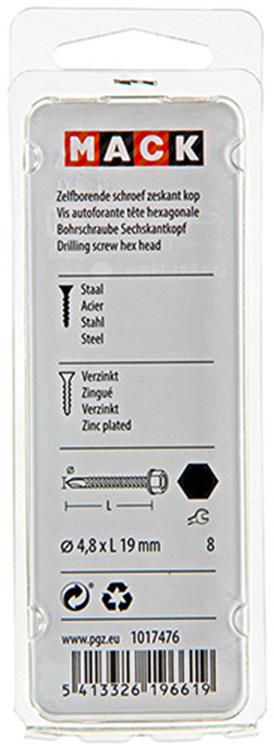 Mack 1017476 - vis autoperceuse hexagonale. tête galvanisée. 22 pièces 4,8 x 19 mm | 10 pièces