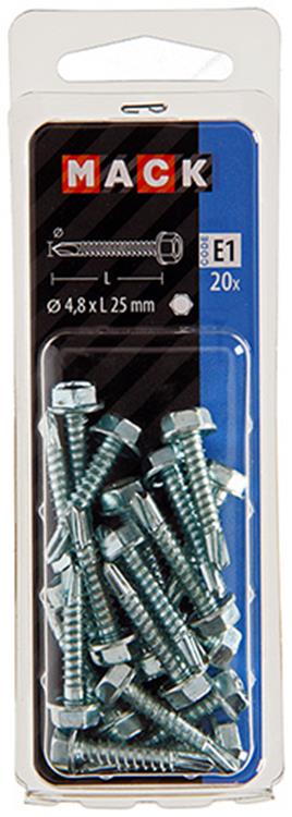 Mack 1017477 - vis autoperceuse hexagonale. tête galvanisée. 20 pièces 4,8 x 25 mm | 10 pièces