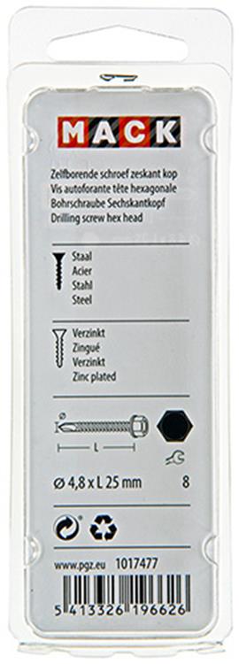Mack 1017477 - vis autoperceuse hexagonale. tête galvanisée. 20 pièces 4,8 x 25 mm | 10 pièces