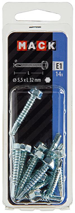Mack 1017479 - vis autoperceuse hexagonale. tête galvanisée. 14 pièces 5,5 x 32 mm | 5 pièces