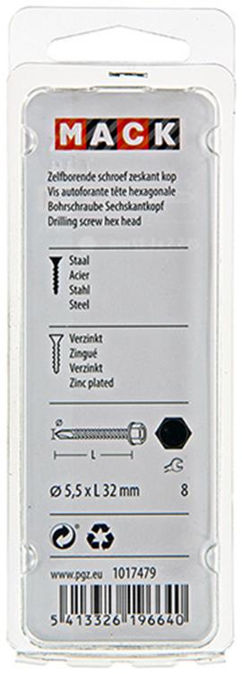 Mack 1017479 - vis autoperceuse hexagonale. tête galvanisée. 14 pièces 5,5 x 32 mm | 5 pièces
