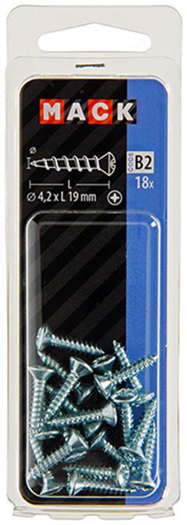 Mack 1017486 - vis autotaraudeuse bvk galvanisée 18 pcs 4,2 x 19 mm | 10 pièces