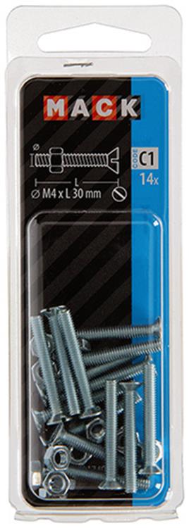Mack 1017494 - vis à métal galvanisée. tête + écrou plaqué 14pcs m4 x 30 mm | 10 pièces