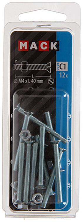 Mack 1017495 - vis à métal galvanisée. tête + écrou plaqué 12pcs m4 x 40mm | 10 pièces