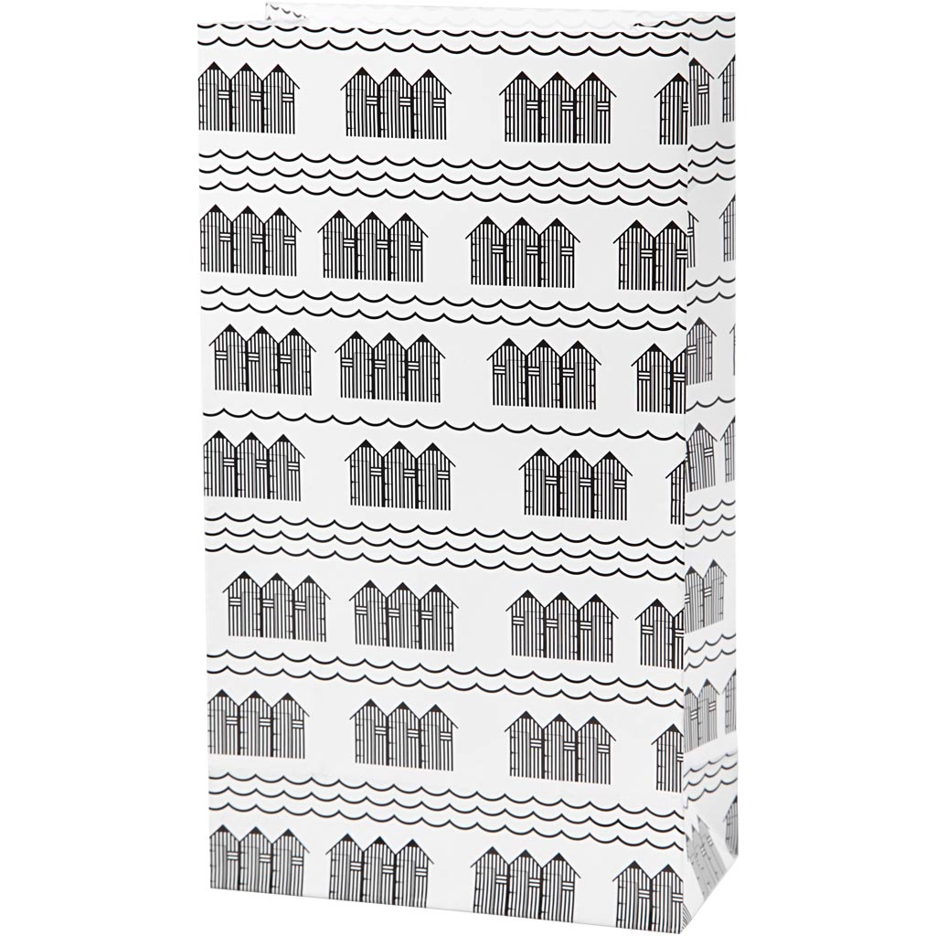 Sacs en papier Vivi gade, h : 21 cm, format 6x12 cm, 80 g, noir, blanc, 10 pièces 1 boîte