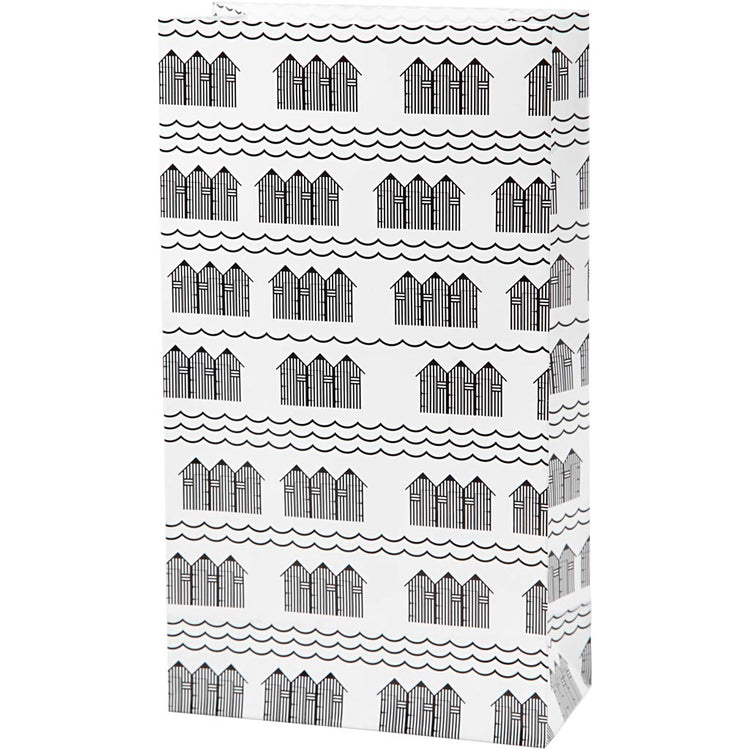 Sacs en papier Vivi gade, h : 21 cm, format 6x12 cm, 80 g, noir, blanc, 10 pièces 1 boîte