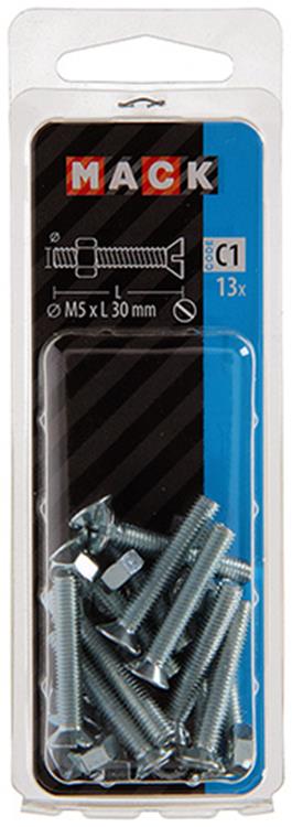 Mack 1017502 - vis à métal galvanisée. tête + écrou plaqué 13pcs m5 x 30 mm | 10 pièces