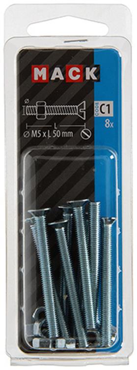Mack 1017504 - vis à métal galvanisée. tête + écrou plaqué 8 pcs m5 x 50 mm | 10 pièces