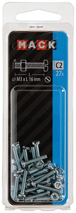 Mack 1017515 - vérin à vis métal. tête + écrou plaqué 27 pcs m3 x 16 mm | 10 pièces