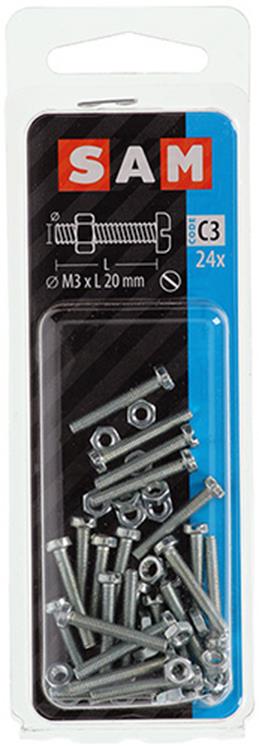 Mack 1017516 - vérin à vis métal. tête + écrou plaqué 24 pcs m3 x 20 mm | 10 pièces