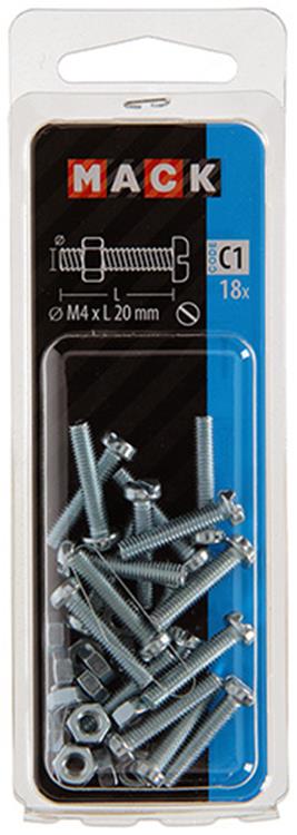 Mack 1017518 - vérin à vis métal. tête + écrou plaqué 18 pcs m4 x 20 mm | 10 pièces