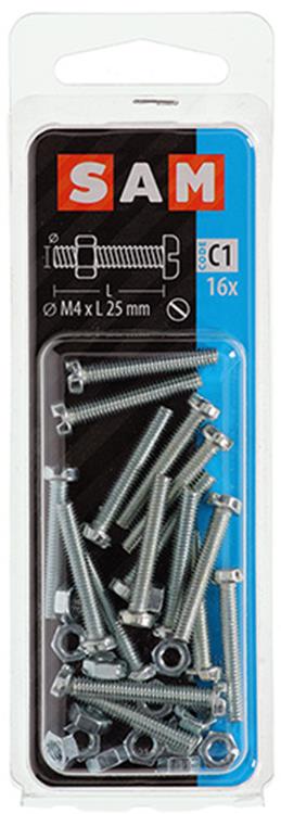 Mack 1017519 - vérin à vis métal. tête + écrou plaqué 16 pcs m4 x 25 mm | 10 pièces