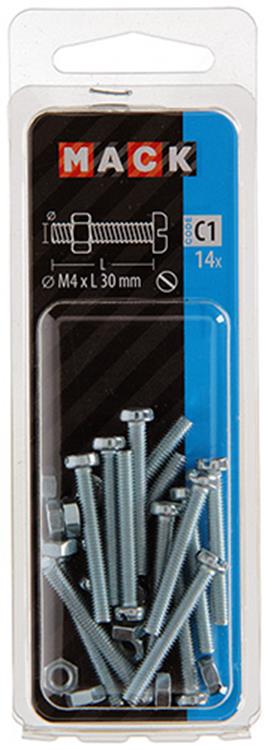 Mack 1017520 - vérin à vis métal. tête + écrou plaqué 14 pcs m4 x 30 mm | 10 pièces
