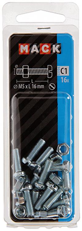 Mack 1017523 - vérin à vis métal. tête + écrou plaqué 16 pcs m5 x 16 mm | 10 pièces