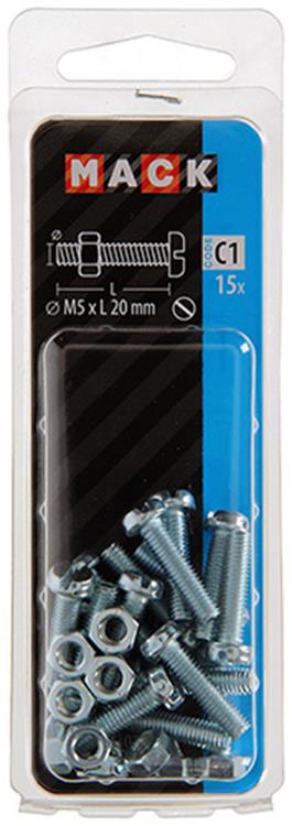 Mack 1017524 - vérin à vis métal. tête + écrou plaqué 15 pcs m5 x 20 mm | 10 pièces