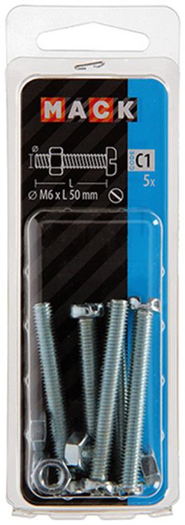 Mack 1017535 - vérin à vis métal. tête + écrou plaqué 5 pcs m6 x 50 mm | 10 pièces