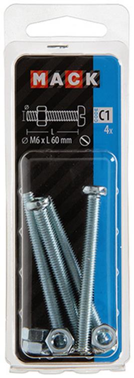 Mack 1017536 - vérin à vis métal. tête + écrou plaqué 4 pcs m6 x 60 mm | 10 pièces