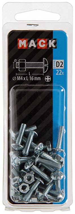 Mack 1017539 - boulon de chauffage + écrou acier galvanisé 22 pcs m4 x 16 mm | 10 pièces